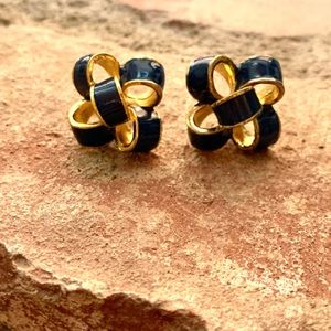 Navy & Gold Bow Earings
